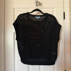 CeCe Black Open-Weave Short Sleeve Sweater